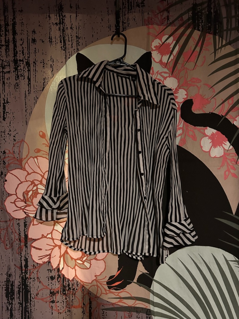 Essentials by Milano Black & White Vertical Stripe Button-Down